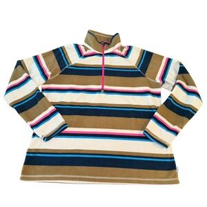 Eddie Bauer Fleece Pullover Womens L‎ Striped Quarter Zip Activewear Top